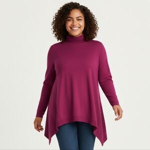 Chico's Fucsia Purple Turtleneck Waterfall Knit Sweater Top 4 XXL (B8)